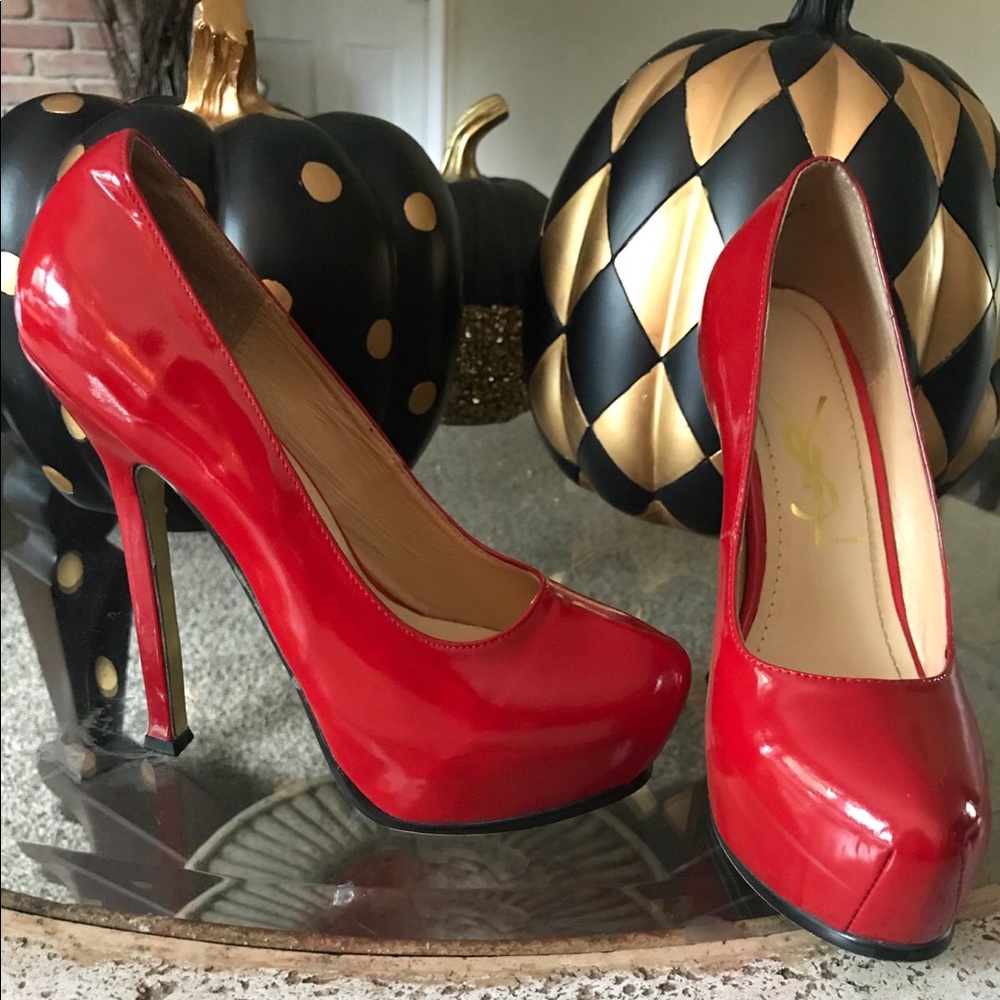 🍒YSL Yves Saint Laurent Red Platform Heels - Picture 4 of 7